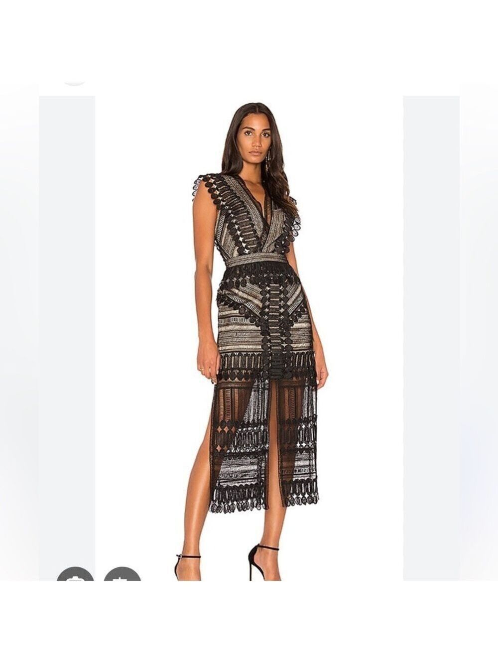 Acler Harvey Dress, Black and Tan Sheath , laced Midi Dress with Slit size 4